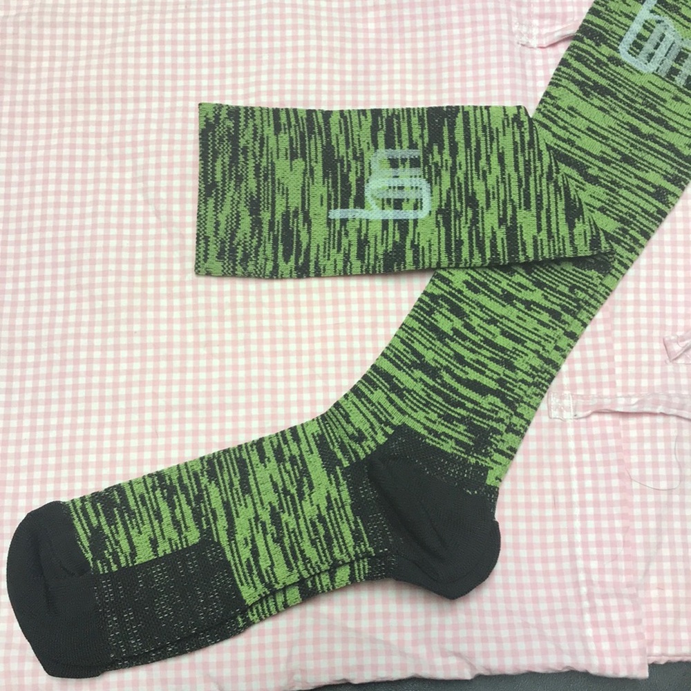 Lime green black space dye compression socks